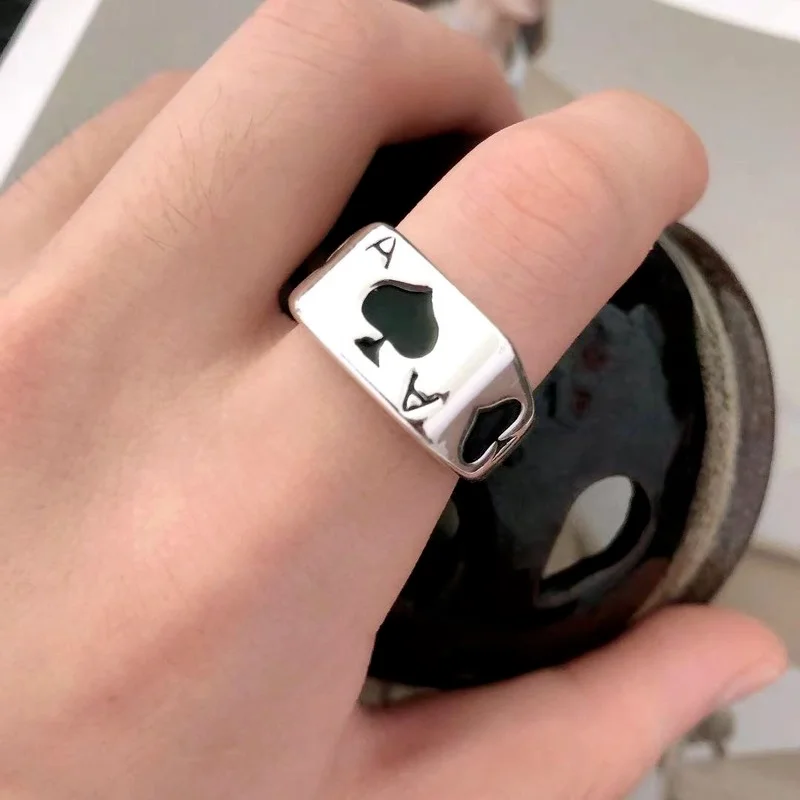 Buy New 2021 Gothic Punk Lucky Spade A Playing Card Resizable Rings for Men Fashion Letter Trendy Hip Hop Luxury Jewelry Gifts on