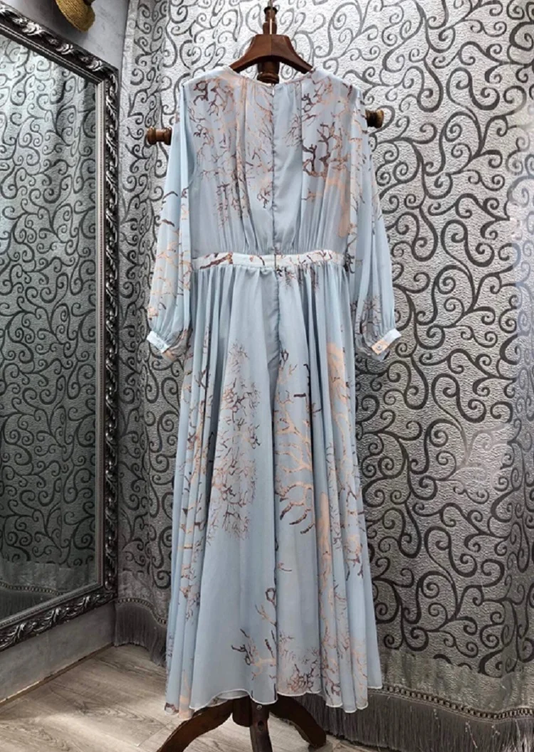 

Newest Fashion 2020 Autumn Long Dress High Quality Women O-Neck Color Block Print Long Sleeve Casual Party Elegant Maxi Dresses