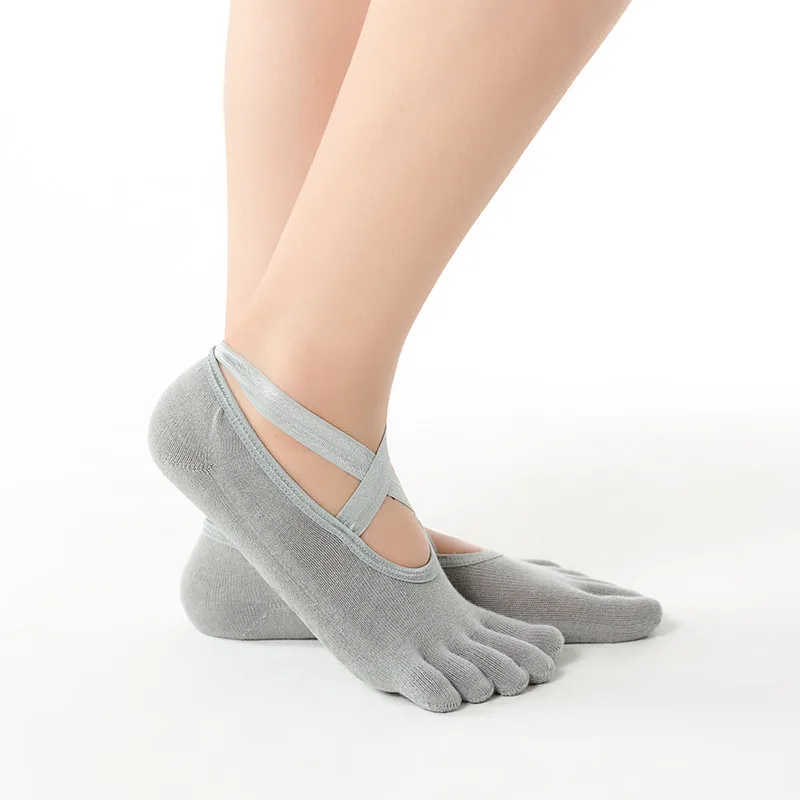 

Yoga Socks Cross Strap Sports Toe Socks Cotton Anti-Sweat Anti-Skip and Breathable Women Exercise Socks