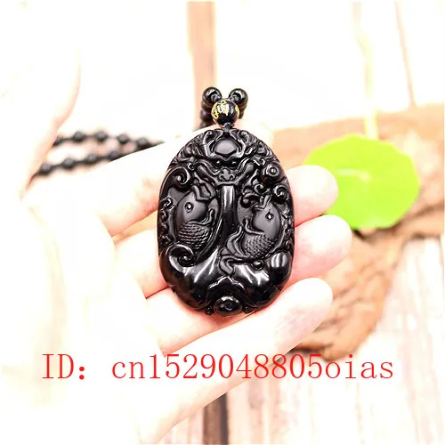 Натуральный Черный Дракон из обсидиана ожерелье с кулоном карпа модные