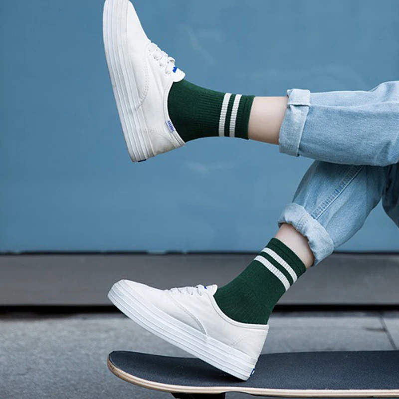 

1Pair Woman Solid Two Striped Short Socks Harajuku Style Colorful Comfortable Socks Cotton Casual Unisex Men/Women's Socks