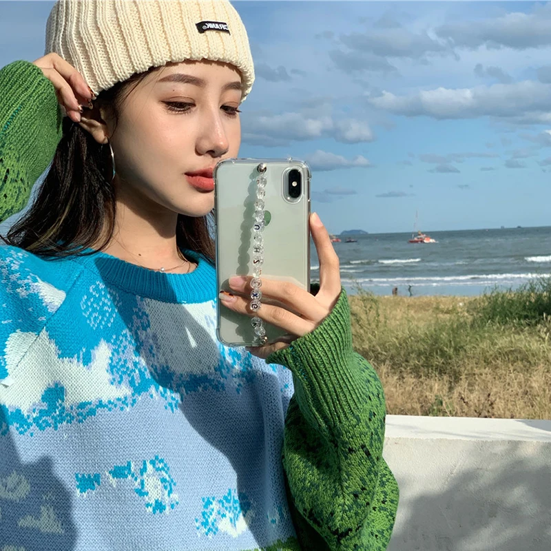 

Autumn and winter new Korean style loose O-neck fashion contrast color long-sleeved knitted sweater