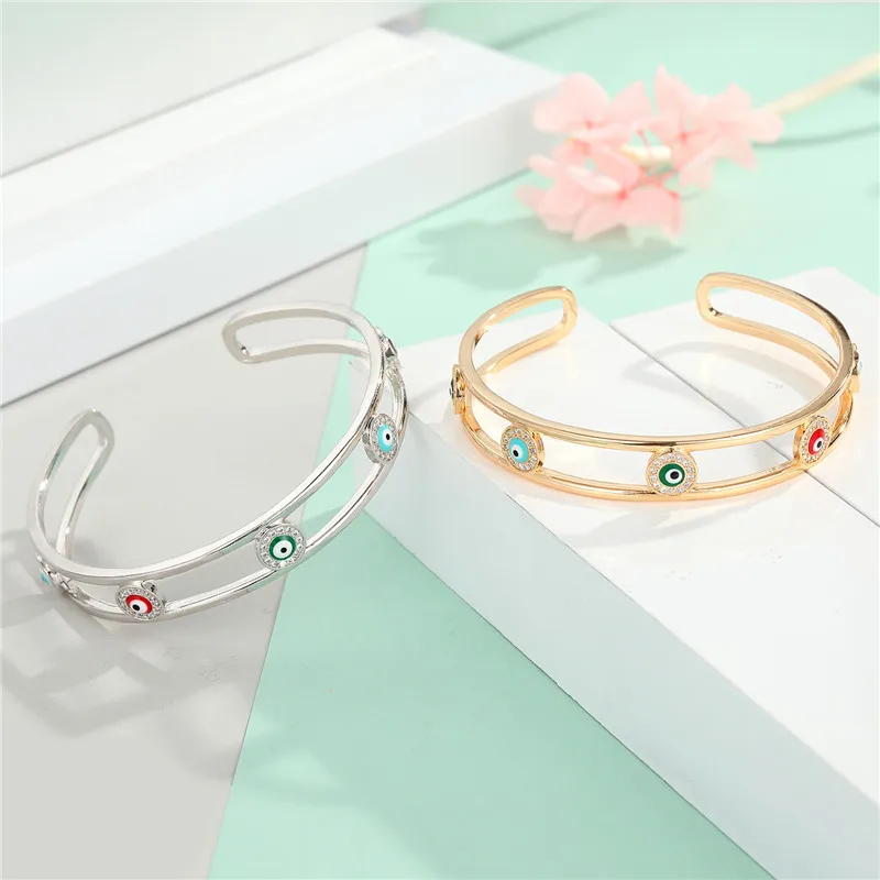 Полый металлический круглый открытый Браслет манжета с глазами для женщин и