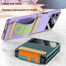 New For Z Flip3 With Band Len Camera Glass Protection Case For Samsung Galaxy Z Flip 3 5G Case Wrist Strap Plastic PC Back Cover