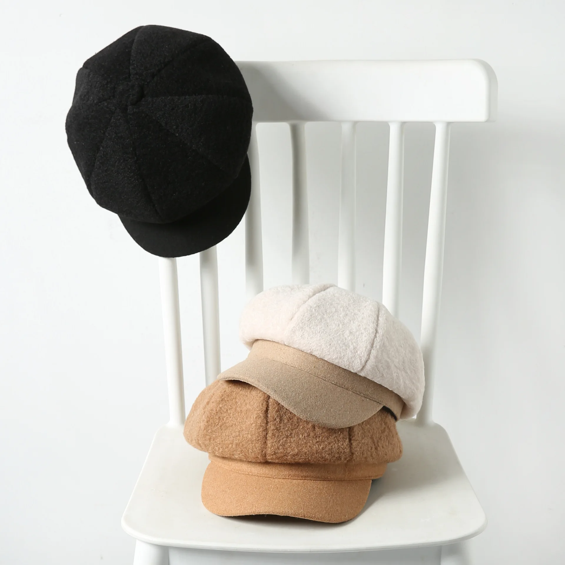 

Kitted Fleece Winter Beret hat For Girl Newsboy Cap Cotton Warm Winter Femal Beret Cap Female Cap