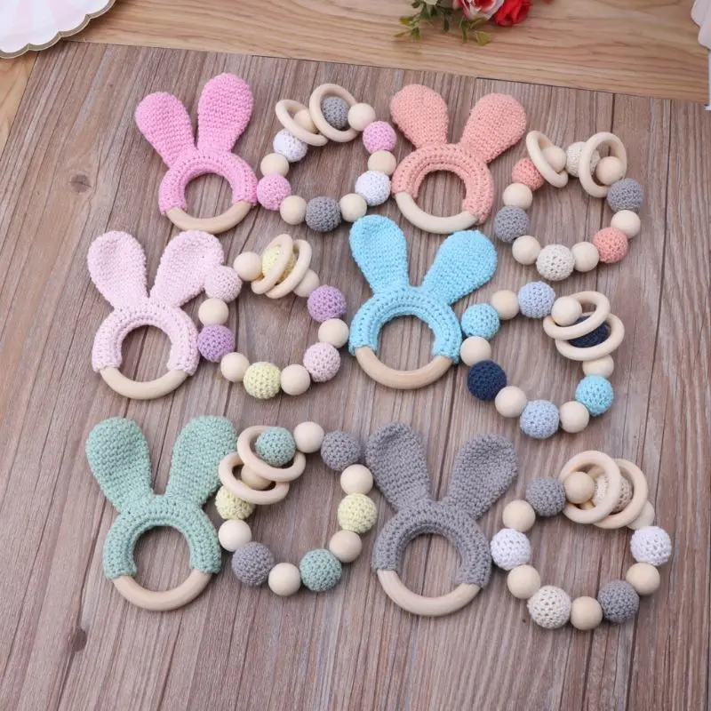 2 шт. Натуральный Деревянный вязаный крючком детский Прорезыватель для зубов