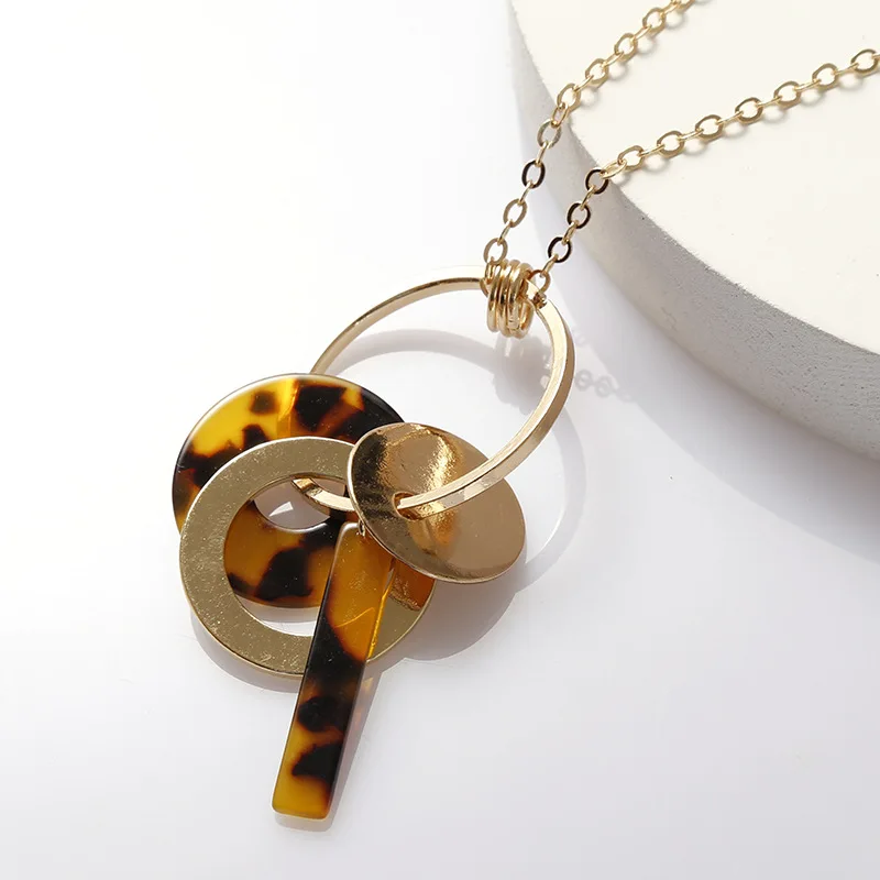 2021 женское ожерелье из золотого сплава круглое Леопардовый цвет акриловый