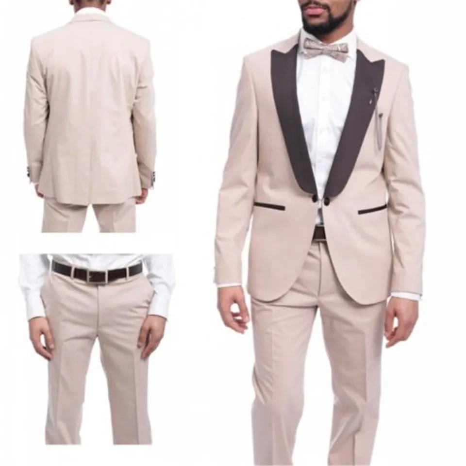 

New Men’s Suit Smolking Noivo Terno Slim Fit Easculino Evening Suits For Men Beige Tuxedo Groom Wedding Prom Blazer jacket+pants