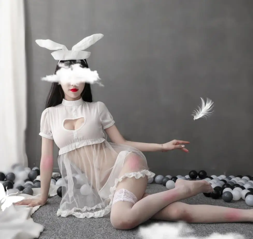 

BOYSWE Women Sexy Bunny Girl Cosplay Costume Rabbit Bodysuit School Girl Outfit Role Anime Wrapped Chest Sweet Tail Gift