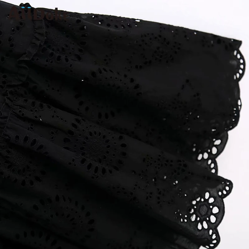 

ALLDOKE vintage hollow out maxi long dress women summer strap sleeveless high waist embroidery ladies A line dresses vestidos