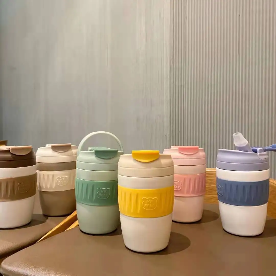 

350ml Stainless Steel Coffee Thermos Mug with Non-slip Case Car Vacuum Flask Travel Insulated Bottle with straw