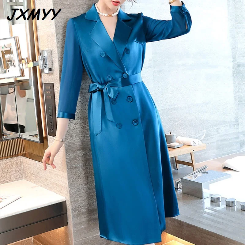 

fashion woman dress 2021 summer new blue acetate satin high-end suit dresses for women