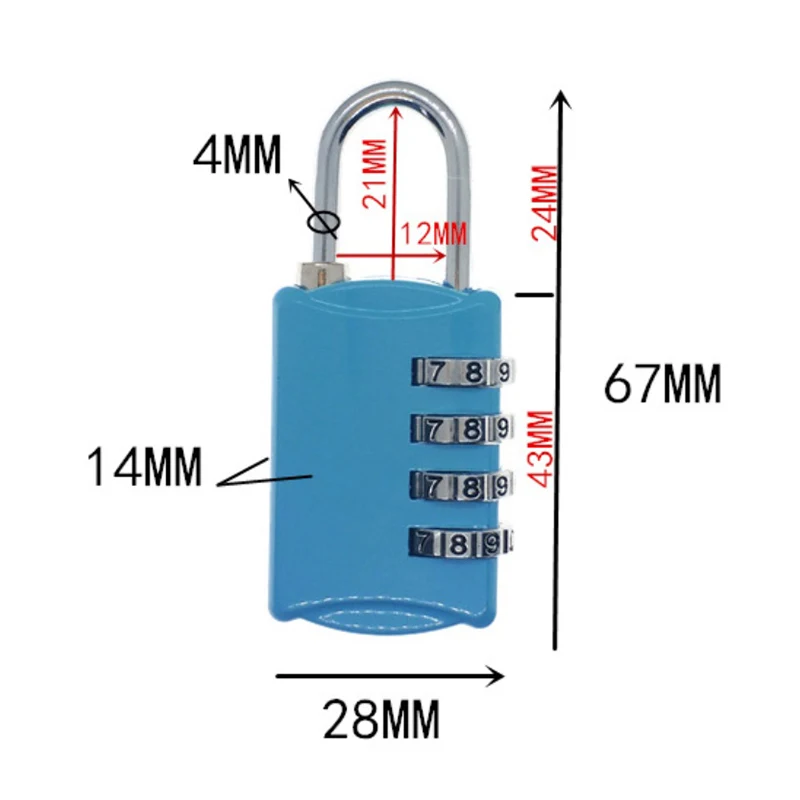 

4 Dial Digit Security Password Lock Suitcase Metal Code Lock Padlock For Travel