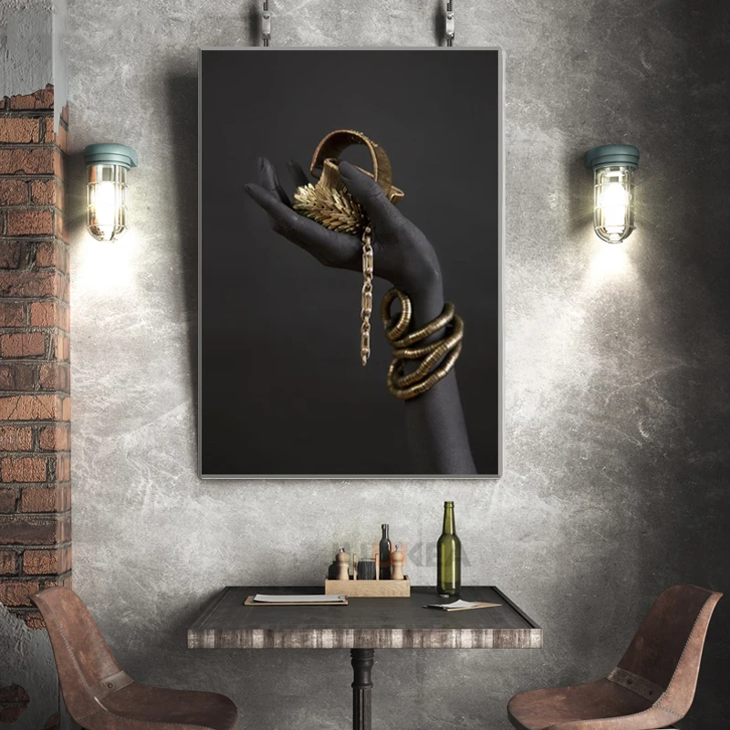 

Nordic Posters Wall Art Canvas Painting Hands Of Black Women With Gold Jewelry Aesthetic Canvas Painting Modular For Living Room
