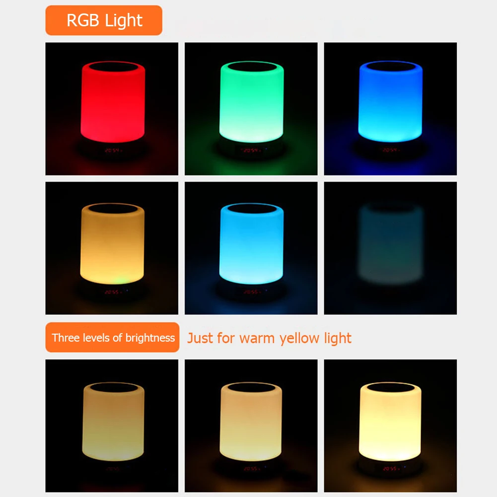 

USB Rechargeable LED Table Night Lamp Touch Dimmable Portable Speaker Digital Alarm Clock Christmas Night Light Gift