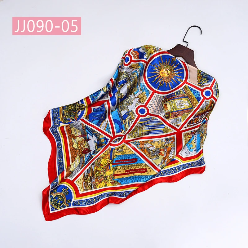 JJ090-05 90*90 см квадратный шарф для женщин, подходит ко всему, элегантные цветочные шарфы для волос, Женская бандана, весна-осень, атласные шелковые шарфы, шаль - Цвет: JJ090-05