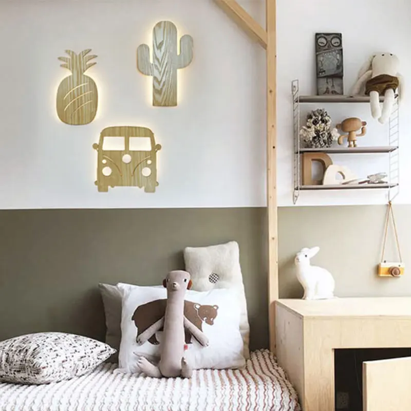 Детская настенная светодиодная лампа деревянный автомобильный светильник в