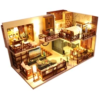 doll house accessories wooden miniature dollhouse furniture kit with led toys for children case de boneca birthday gift