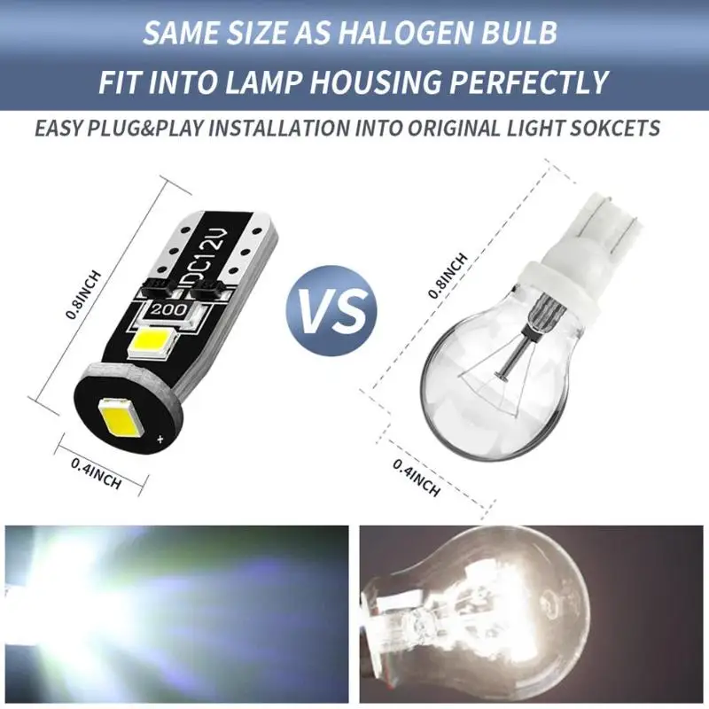 10 шт. светодиодные лампы T10 Led Canbus 12 в 1 Вт 168 194 6000K купольная лампа для чтения