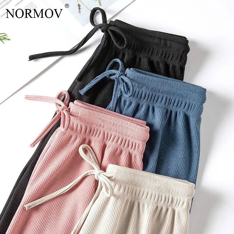NORMOV High Waist Women Wide Leg Pants Loose Fashion Solid Color Breathable Long Trousers Workout Soft Comfort Female Slacks