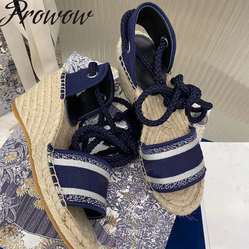 

Prowow New Summer Gladiator Lace Up Luxury Women Espadrilles Women Sandals Wedges Shoes Women Zapatos Mujer