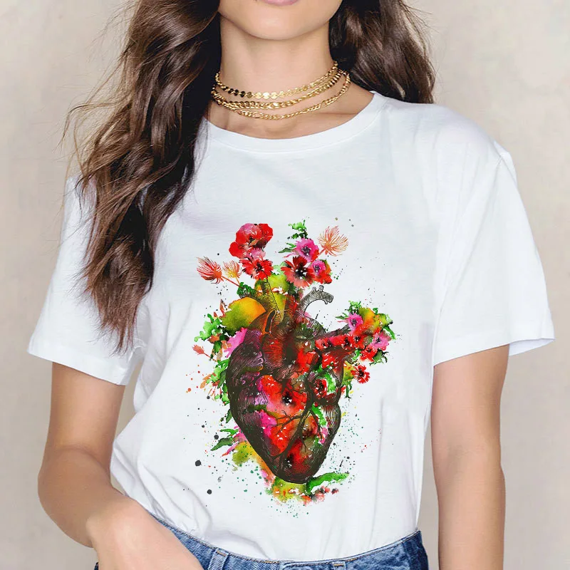 

Heart Abstract Ocean Print T-shirt Summer Women Heart Earth T shirt Fashion Tshirt Female Harajuku Aesthetics Hipster T shirt