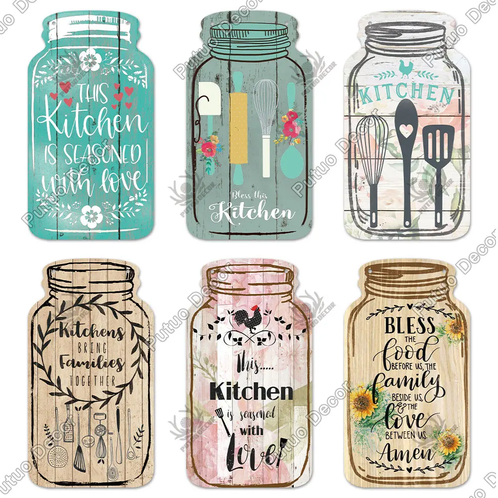 putuo decor kitchen sign mason jar shape wood hanging sign irregular plate for rustic home decoration kitchen wall decor gifttag free global shipping