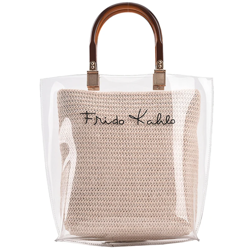 

Transparent Hand-woven Women's Shoulder Handbag Bohemian 2021 Summer Straw Beach Tote Shopper Weaving Shopping Bags