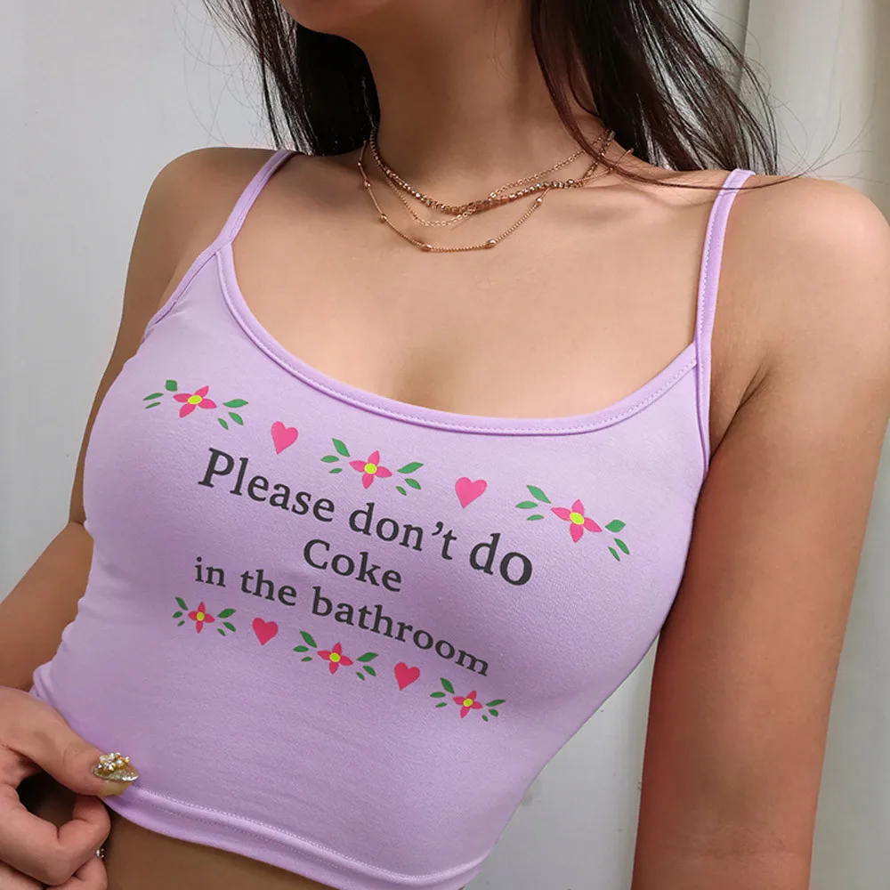 Sexy Fashion Womens Casual Tank Tops Letter Print Vest Halter Blouse Camisole Female Summer Sling Navel Slim Tees топик женский