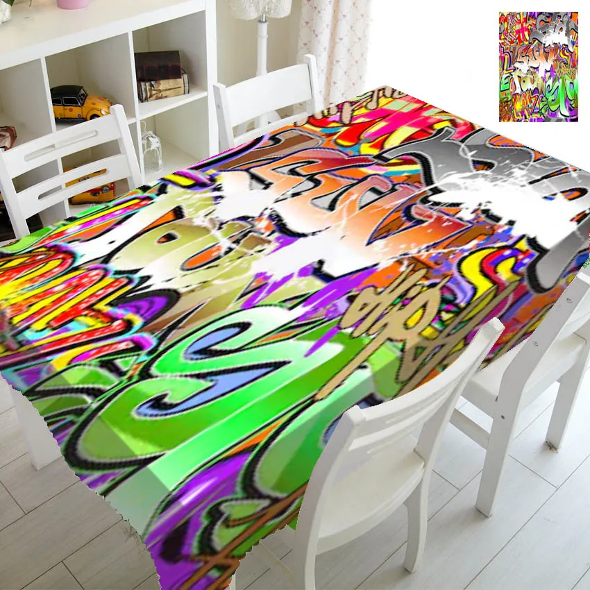 

Grunge Abstract Graffiti Wall for Party Decor Funky Urban Street Art Table Cloth Tablecloth Rectangle Table Cover Print 140x200