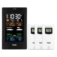 fanju fj3389 temperature humidity meter wall 3 wireless sensor dcf wave electronic watch weather forecast digital alarm clock