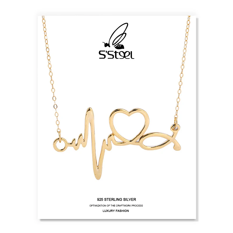 

S'STEEL Love Necklaces Gift For Women 925 Sterling Silver Minimalist Geometric Chain Pendants Necklace Plata De Ley 925 Jewelry