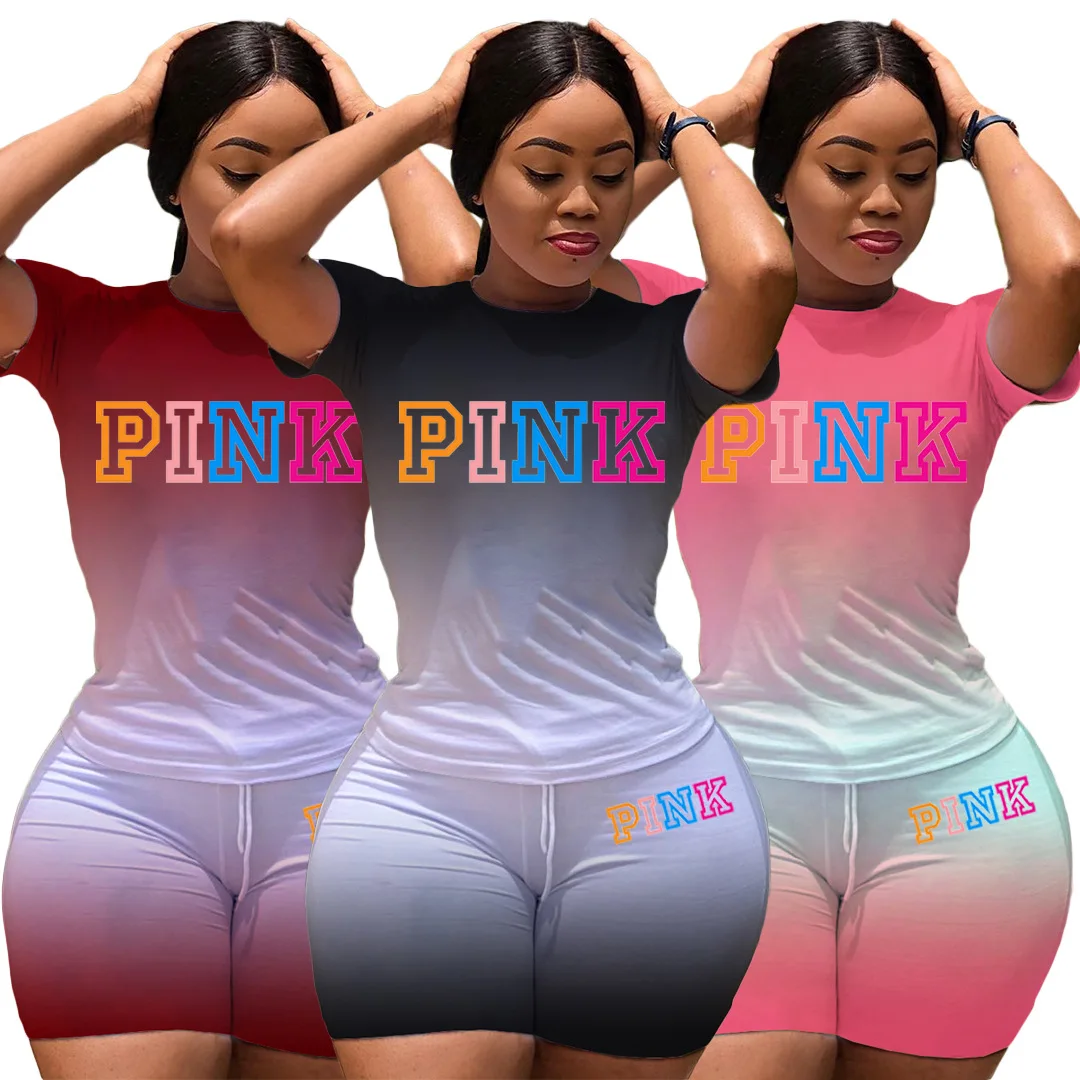 

Women Set Short Sleeve O-neck T-shirts Sheath Elastic Shors Two Piece Set Women's Tracksuit Summer Outfit 2021