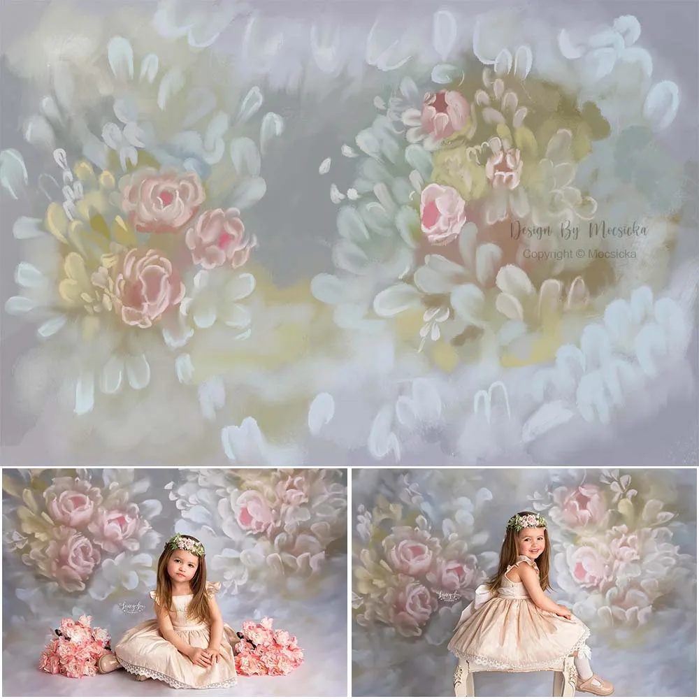 Mocsicka Blooming Flowers Photography Backdrops Retro Pink Floral Children Birthday Portrait Photo Props Studio Booth Background |