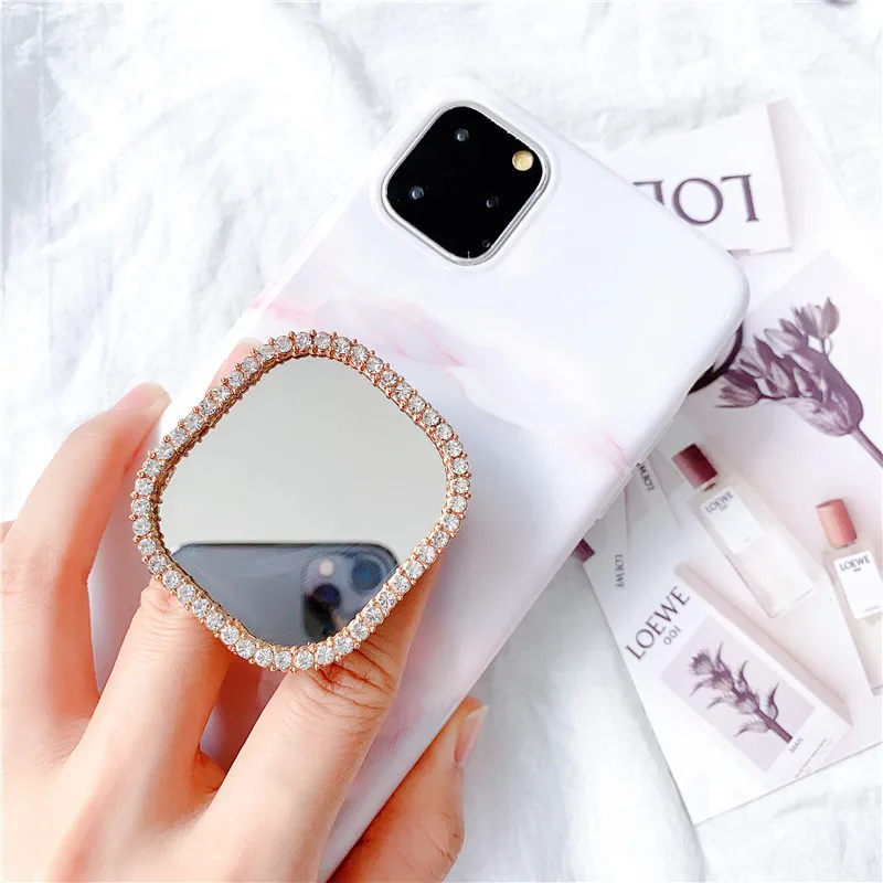 

Universal girl ins rhinestone mirror phone holder Phone Socket Fold Pocket Socket Desktop Stand Bracket Phone Stand Holder