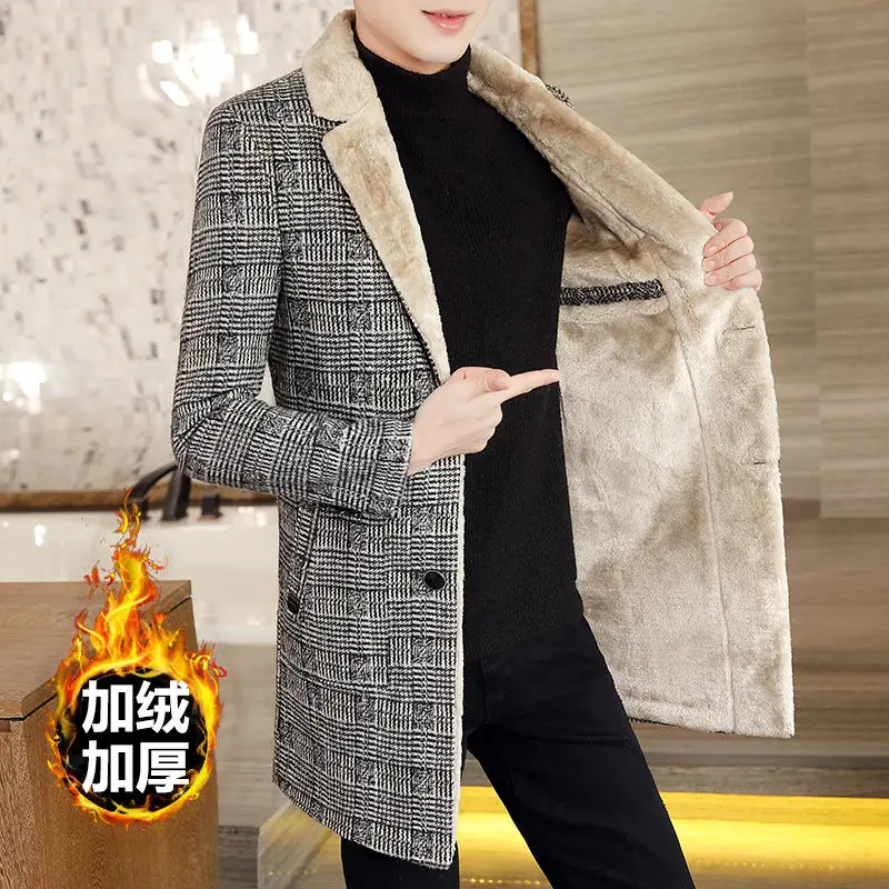

2020 new winter plus velvet thickened men's long coat handsome long fur collar coat