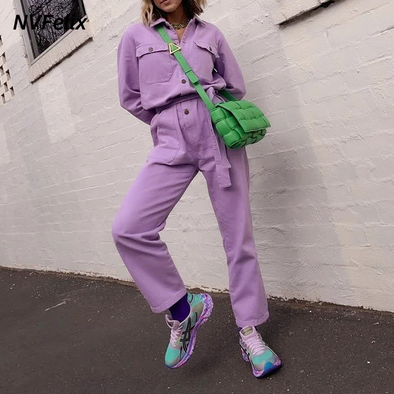 Женский джинсовый комбинезон с длинным рукавом повседневный Свободный прямыми