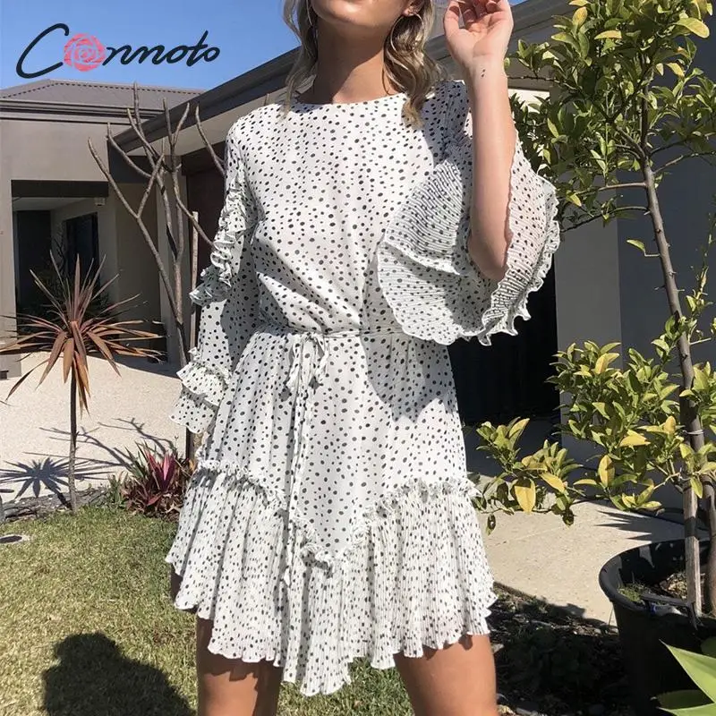 Conmoto/белое короткое вечерние платье сезон лето весна модное Плиссированное мини