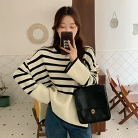 forest knitted sweater women autumn 2021 new striped sweater womens loose lazy wind side split versatile long sleeved sweater