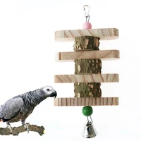 1 pcs bird toy parrots cage hanging wooden swing toy with bells parakeet chewing bite toys pet birds parrot supplies accessories