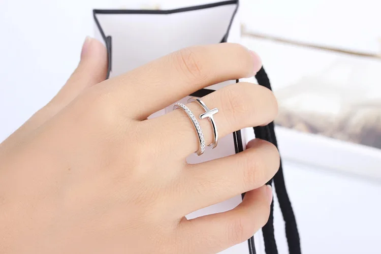 Женское кольцо из серебра 925 пробы с двойным кристаллом|Кольца| |