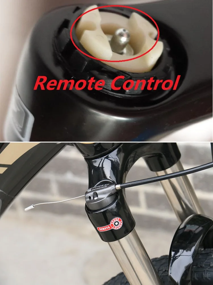 Устройство для удаленной блокировки вилки SR SUNTOUR XCM XCR Raidon на рулевой вынос: сборка рычага, амортизационного стержня и кабеля управления.