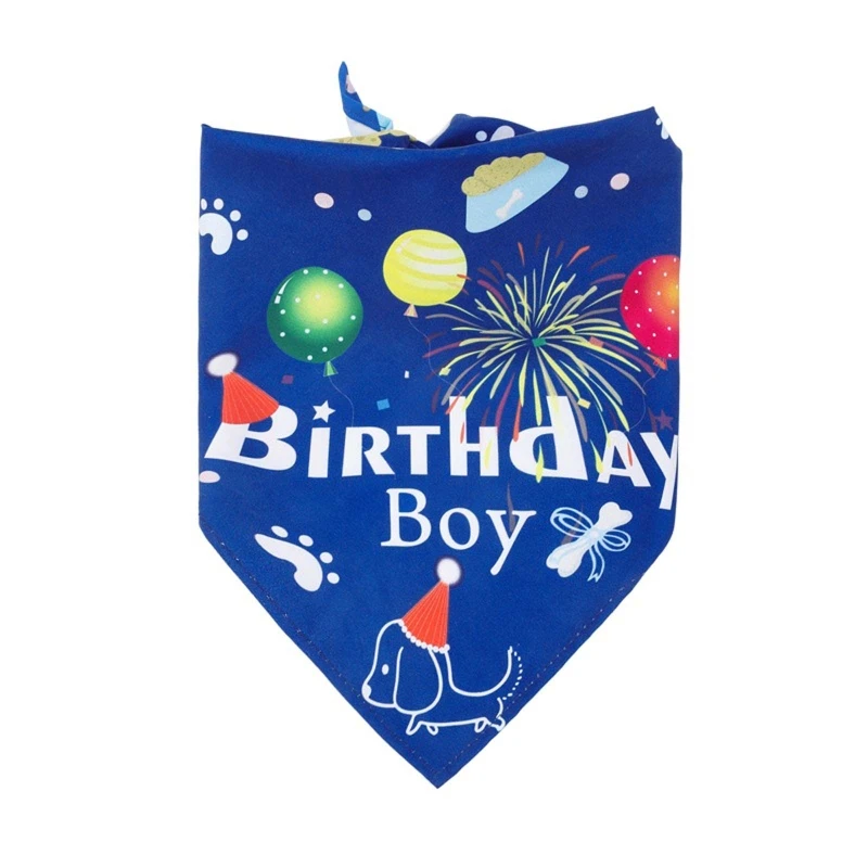 

4 Pcs Birthday Theme Print Washable Dog Triangle Bibs Pet Kerchief Scarf for Dog