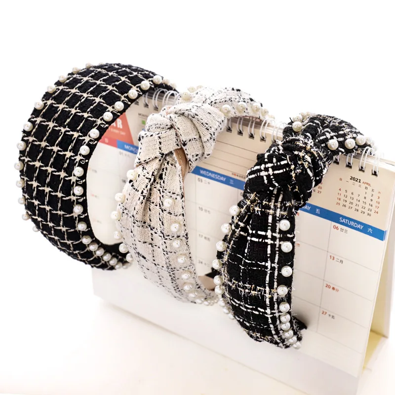 

Headbands For Women Girls Korean Wide Fabric Hair Bands Accessories Fashion Plaid Knot Adult Diademas Bandeau Cheveux Wholesale