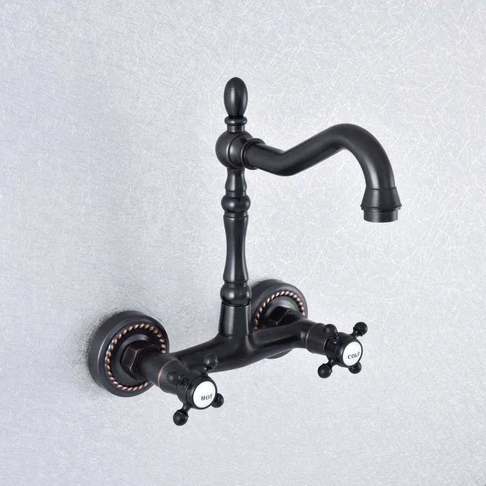 

Oil Rubbed Brass Double Cross Handle 2 Hole Wall Mounted Kitchen Bathroom Basin Faucet Sink Mixer Taps Swivel Spout 360' dsf744