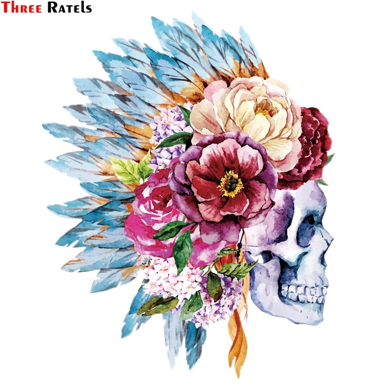 

Наклейка Three Ratels FC162 из ПВХ, цветная наклейка с цветами и черепами для чемодана, мотоцикла, ноутбука, телефона, велосипеда