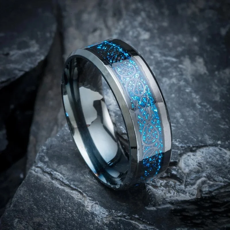 

8mm Fashion Men Ring Dragon Pattern Wedding Engagement Alloy Rings Vintage Jewelry Party Gift Accessories
