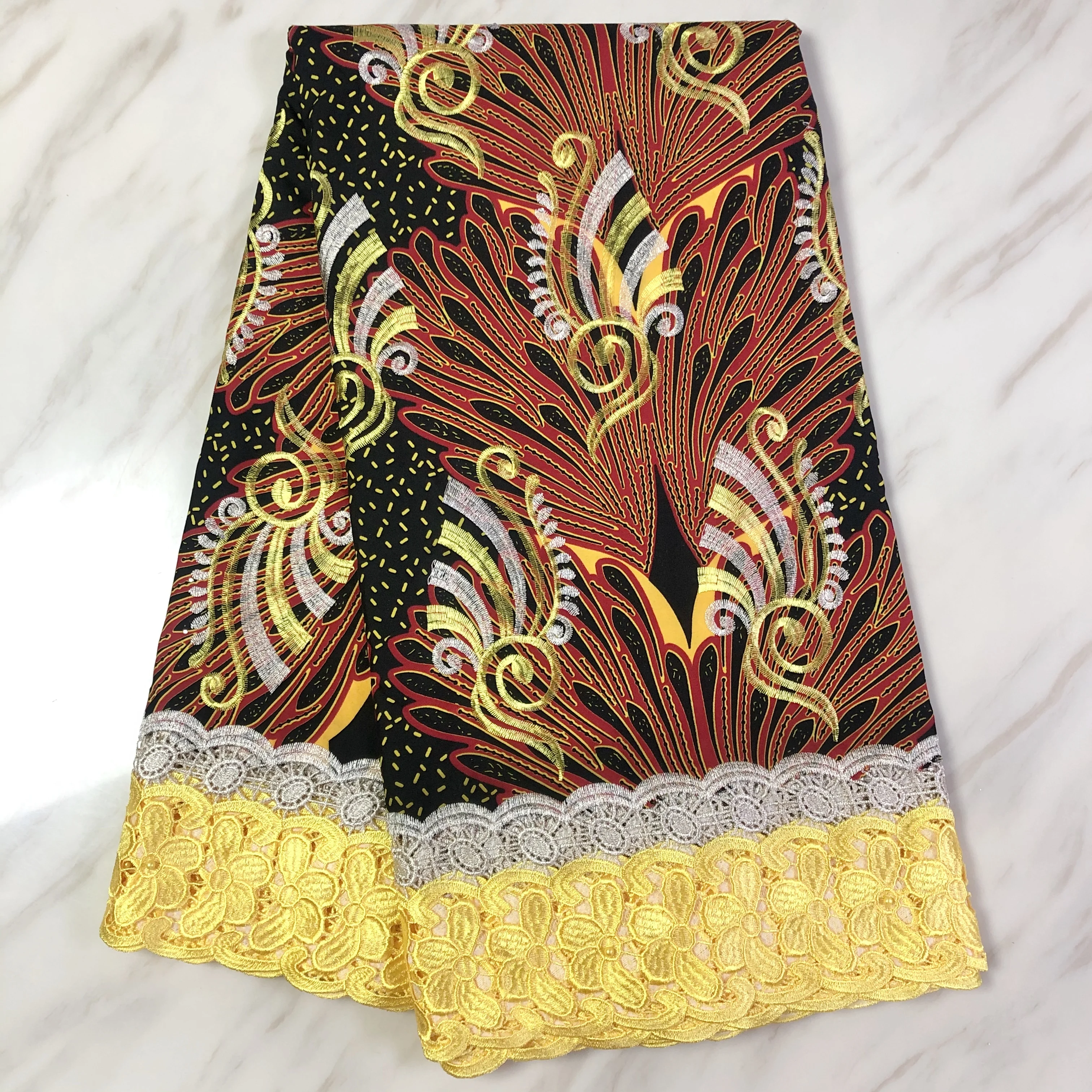 

Multicolor African Lace Fabric 2020 High Quality Wax Print Fabric With Lace Ankara Wax With Guipure Cord Lace Fabric For Dress
