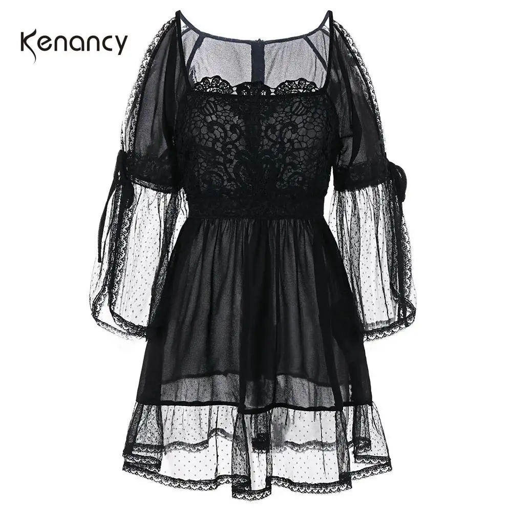 Новинка женские рубашки Kenancy осенняя кружевная блузка с аппликацией квадратным