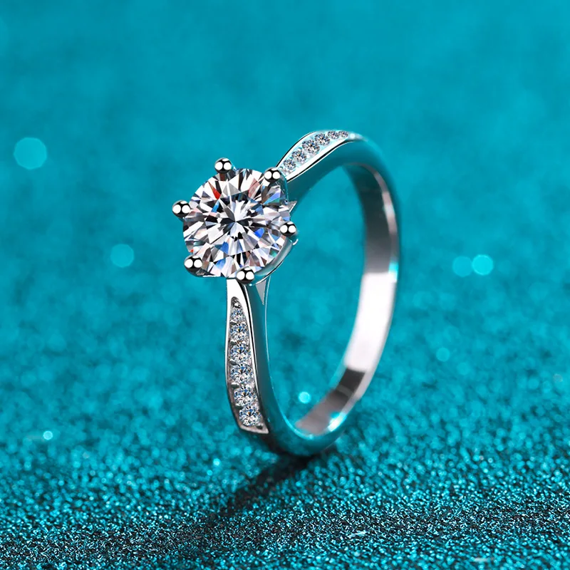 

925 пробы серебро 0,5-2 Ct Круглый Муассанит кольцо прошел алмаз Тесты обручальные кольца с камнями для Для женщин подарок